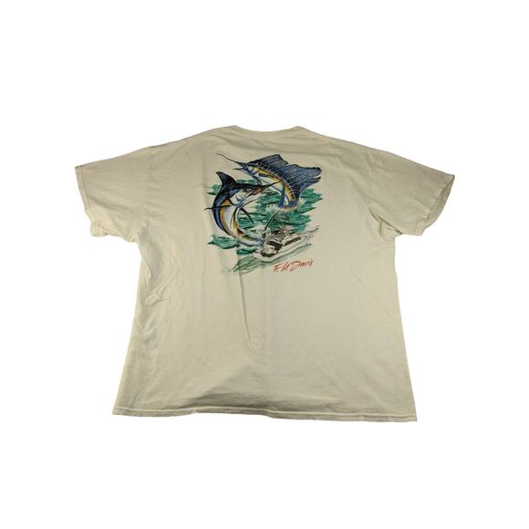 T.H. Davis Outdoors Fishing T Shirt Size 2XL XXL Marlin Boat Deepwater White - Picture 1 of 8